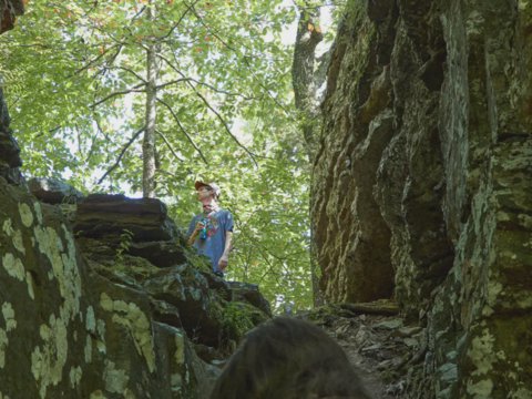 climbing a hill at Devil's Den